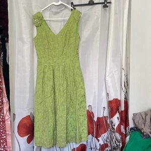 eShakti Green Sleeveless V-Neck A-Line Midi Dress . Approx size 6 ( see photos)
